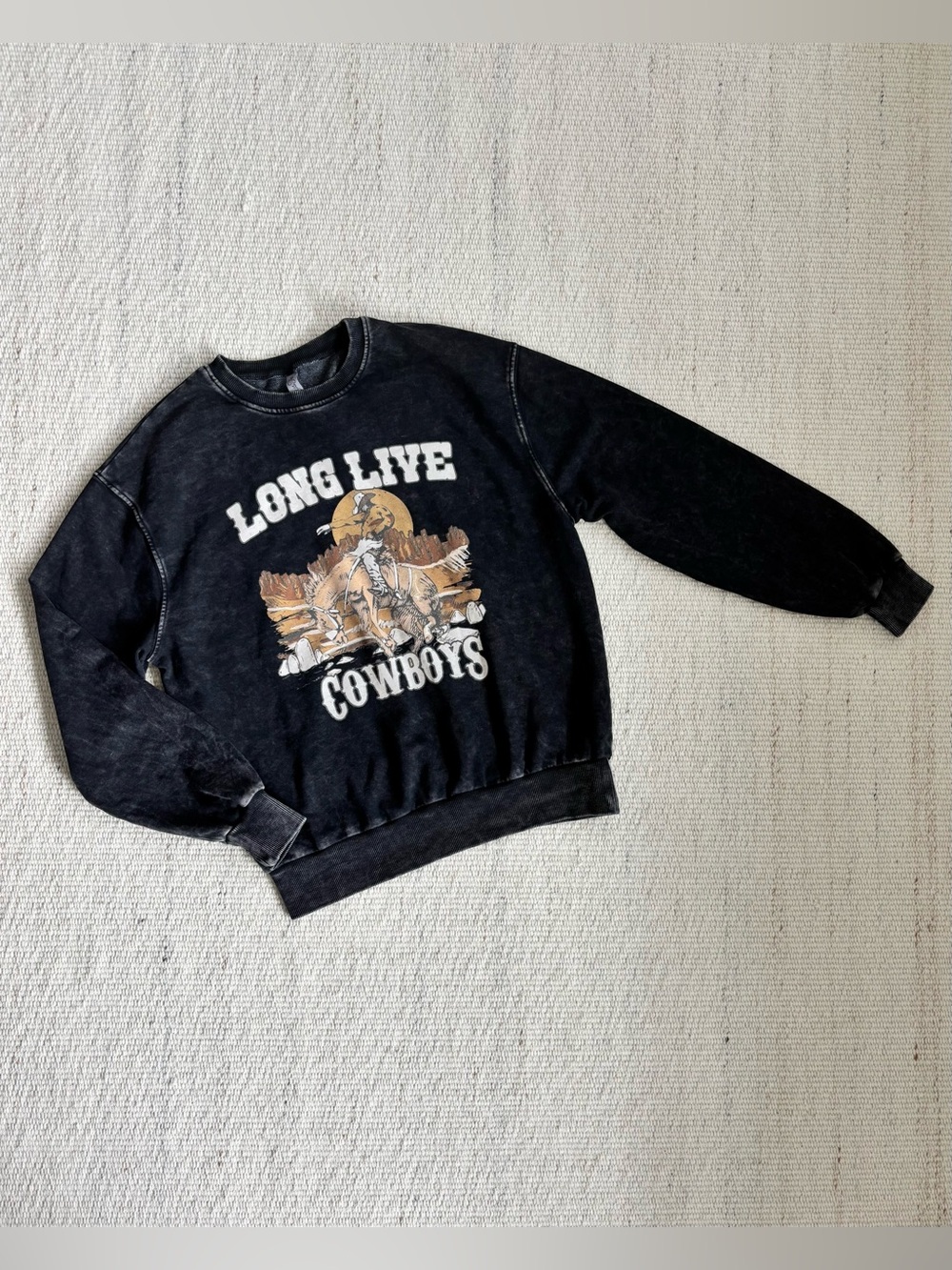 | Rus Tee | Long Live Cowboys Black Graphic Crewneck Sweatshirt size Small
